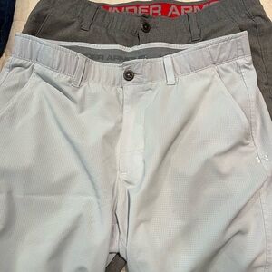 Two Pair of Men’s Under Armor Golf Shorts EUC Grey and Light Grey/Platinum